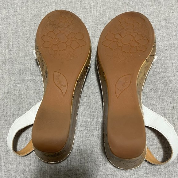 BOC Born Concept White Leather Wedge Sandals  Women's 7M  Strappy Sling back - Picture 11 of 11